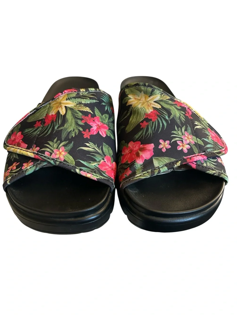 Alegria Airie Black Tropical Floral Sandals Adjustable Slides Size 40 EU